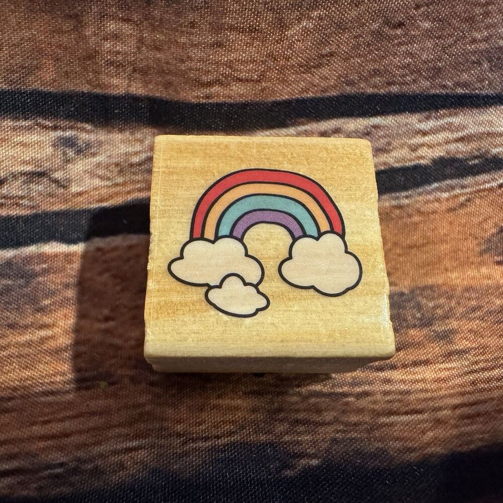 Rainbow Clouds Mini Wood Rubber Stamp Small Pride Whimsical Scrapbook Cards